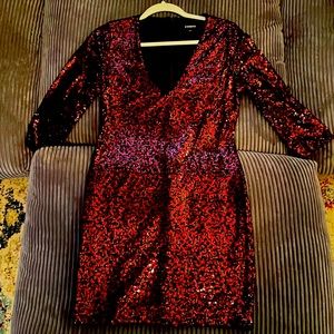 Express Dress Size 8 Red & Black Sequin